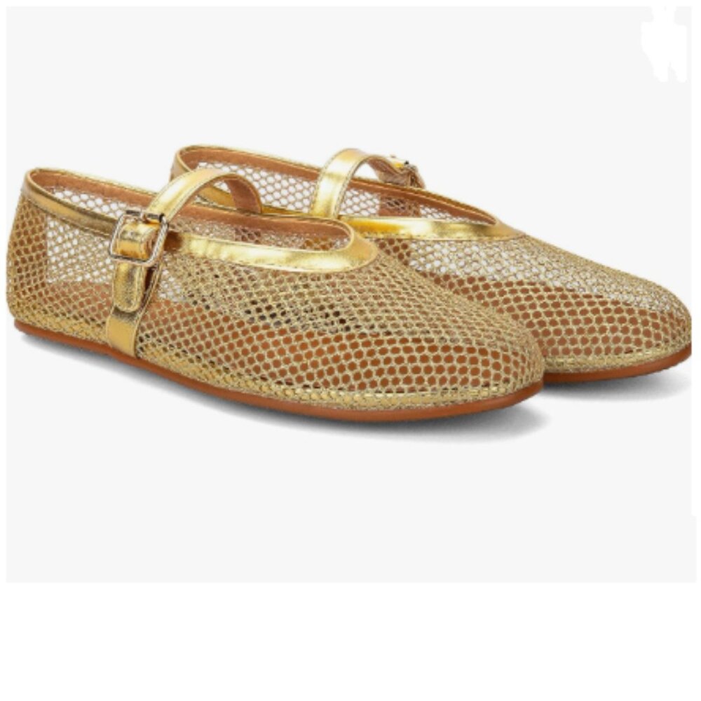 XYD Metallic Gold Mesh Mary Jane Flats